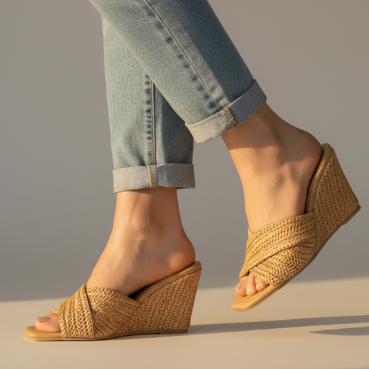 Stylish Woven Raffia Wedge Sandal for Women with Crisscross Open Toe Braided Strap Platform Style