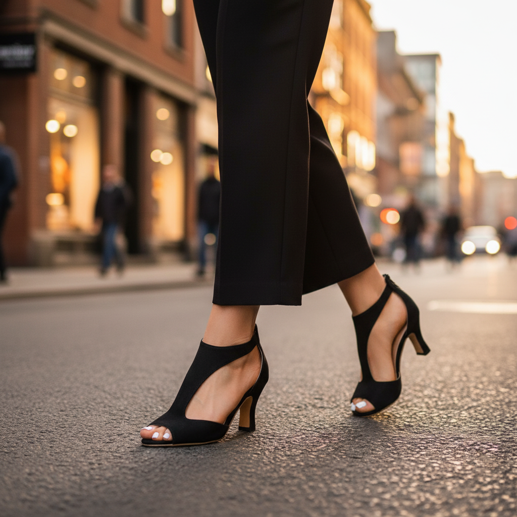 Elegant Cutout Peep Toe Heeled Sandal for Women with T Strap Ankle Zip Stiletto Style