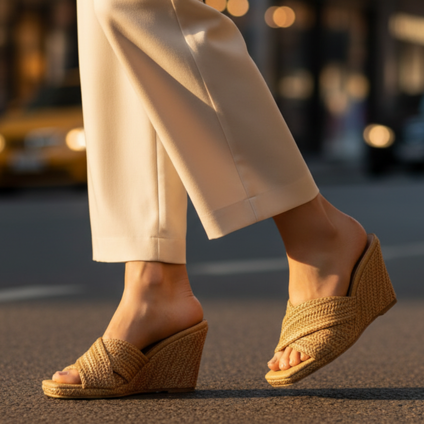 Stylish Woven Raffia Wedge Sandal for Women with Crisscross Open Toe Braided Strap Platform Style