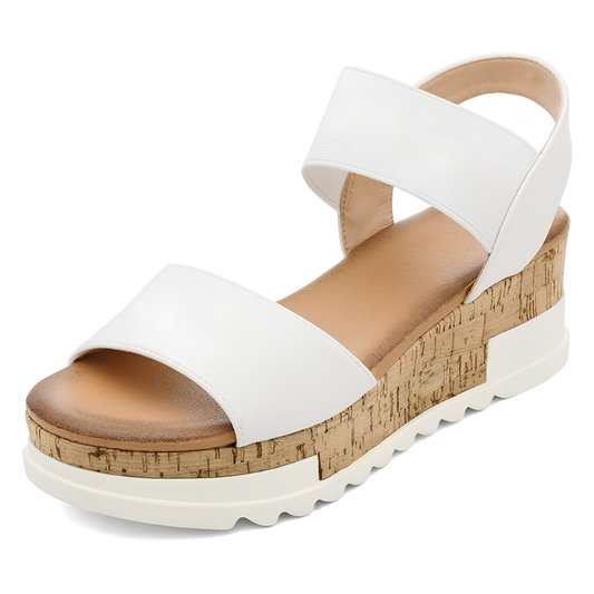 Comfortable Wedge Sandals for Women with Elastic Ankle Strap Cork Platform Open Toe Style