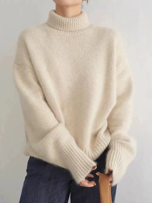 Comfortable Chunky Knit Sweater for Women with Turtleneck Long Sleeve Relaxed Oversized Style
