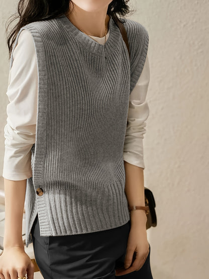 Comfortable Ribbed Sweater Vest for Women with Crew Neck Sleeveless Oversized Knit Style