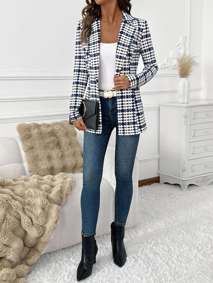Elegant Plaid Blazer for Women, Versatile Everyday Long-Sleeve Blazer, Classic Plaid Commuter Blazer, Autumn Women's Blazer, Plaid Blazer, Houndstooth Blazer