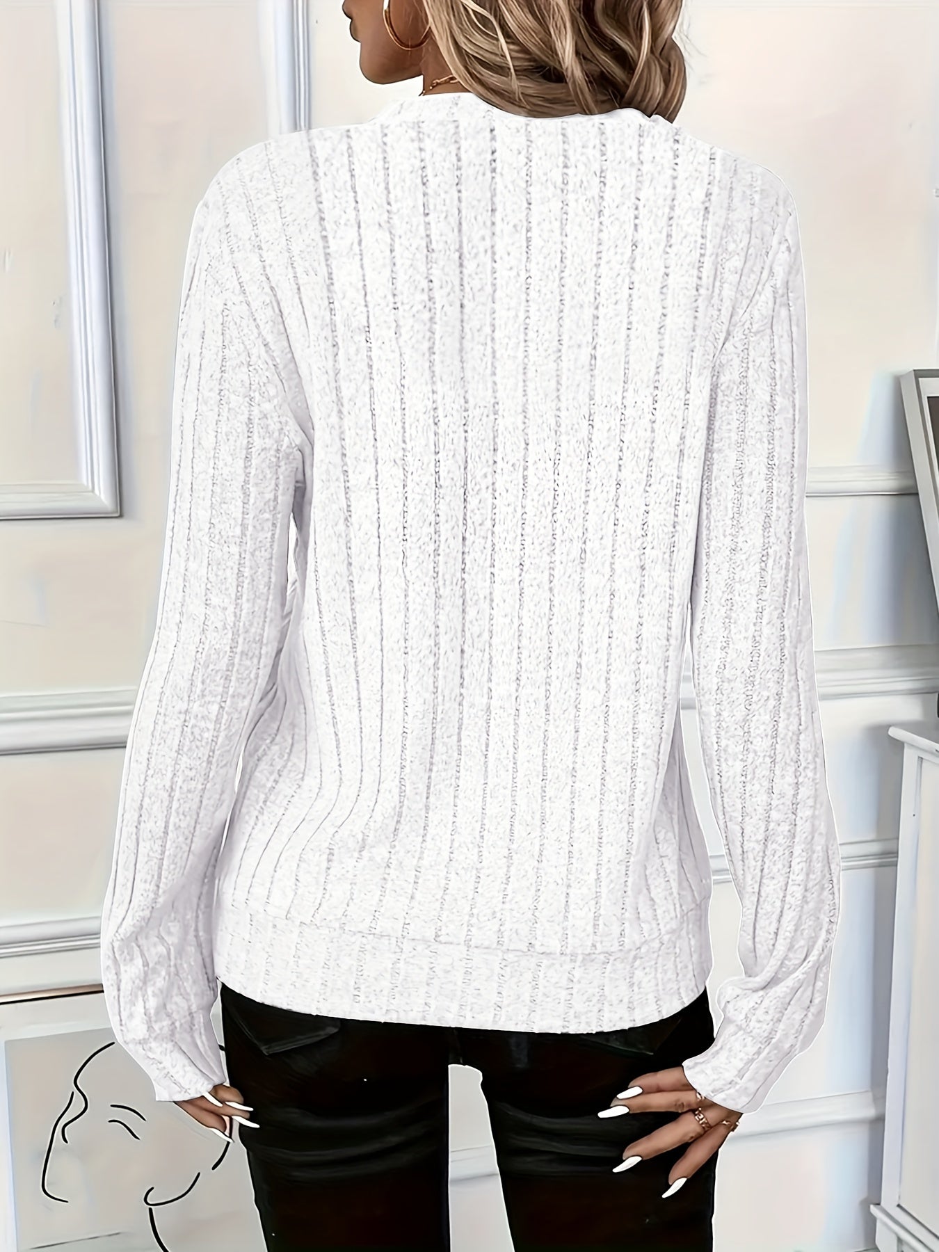 Fashionable And Elegant Casual Autumn And Winter New Arrivals, Solid Color Ribbed Comfortable And Breathable Round Neck Zip-Up Women'S Pullover Sweatshirt