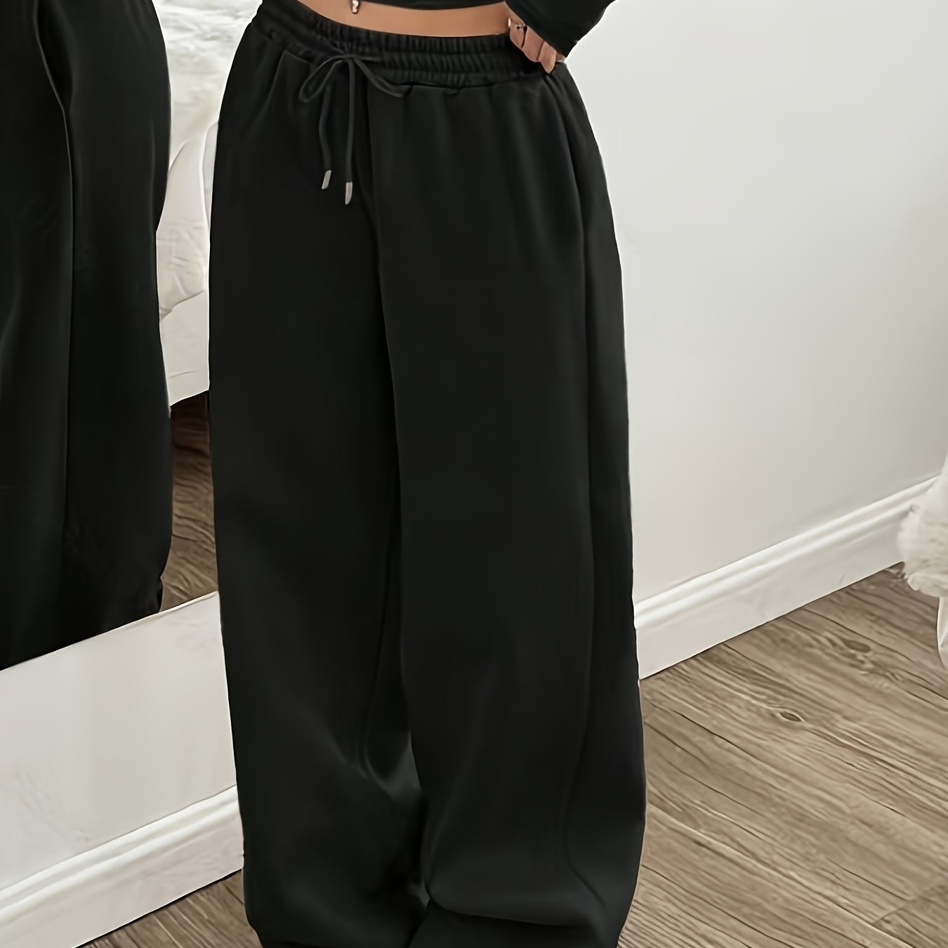 Women'S Fashion Casual Home Wear Trousers Autumn Winter Back to Solid Basic Style Office Loose Wide Leg Pants Easy Design Versatile