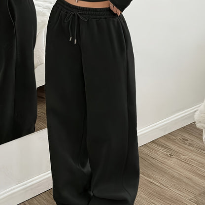 Women'S Fashion Casual Home Wear Trousers Autumn Winter Back to Solid Basic Style Office Loose Wide Leg Pants Easy Design Versatile