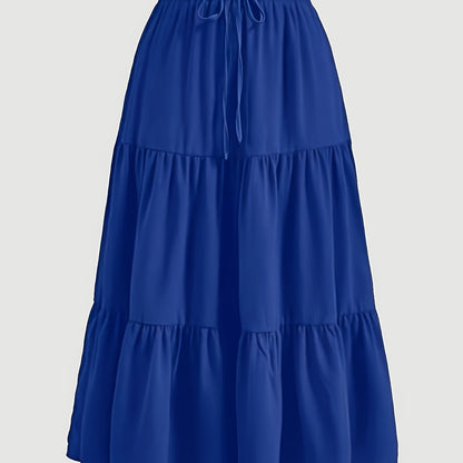 Effortless Tiered Maxi Skirt for Women with Paperbag Waist Drawstring Flowing Boho Style