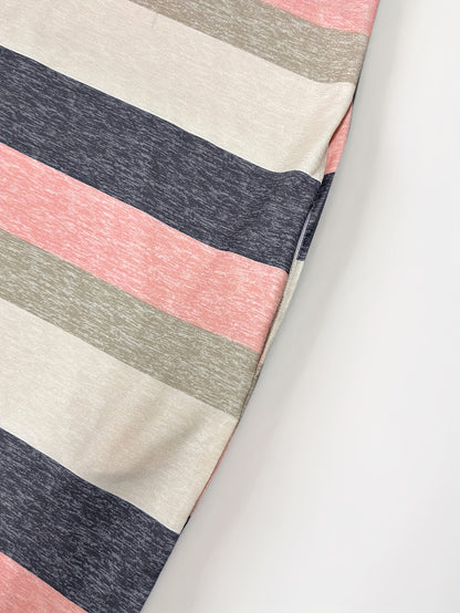 Effortless Striped Maxi Dress for Women with V Neck Short Sleeve Side Slit Relaxed Style
