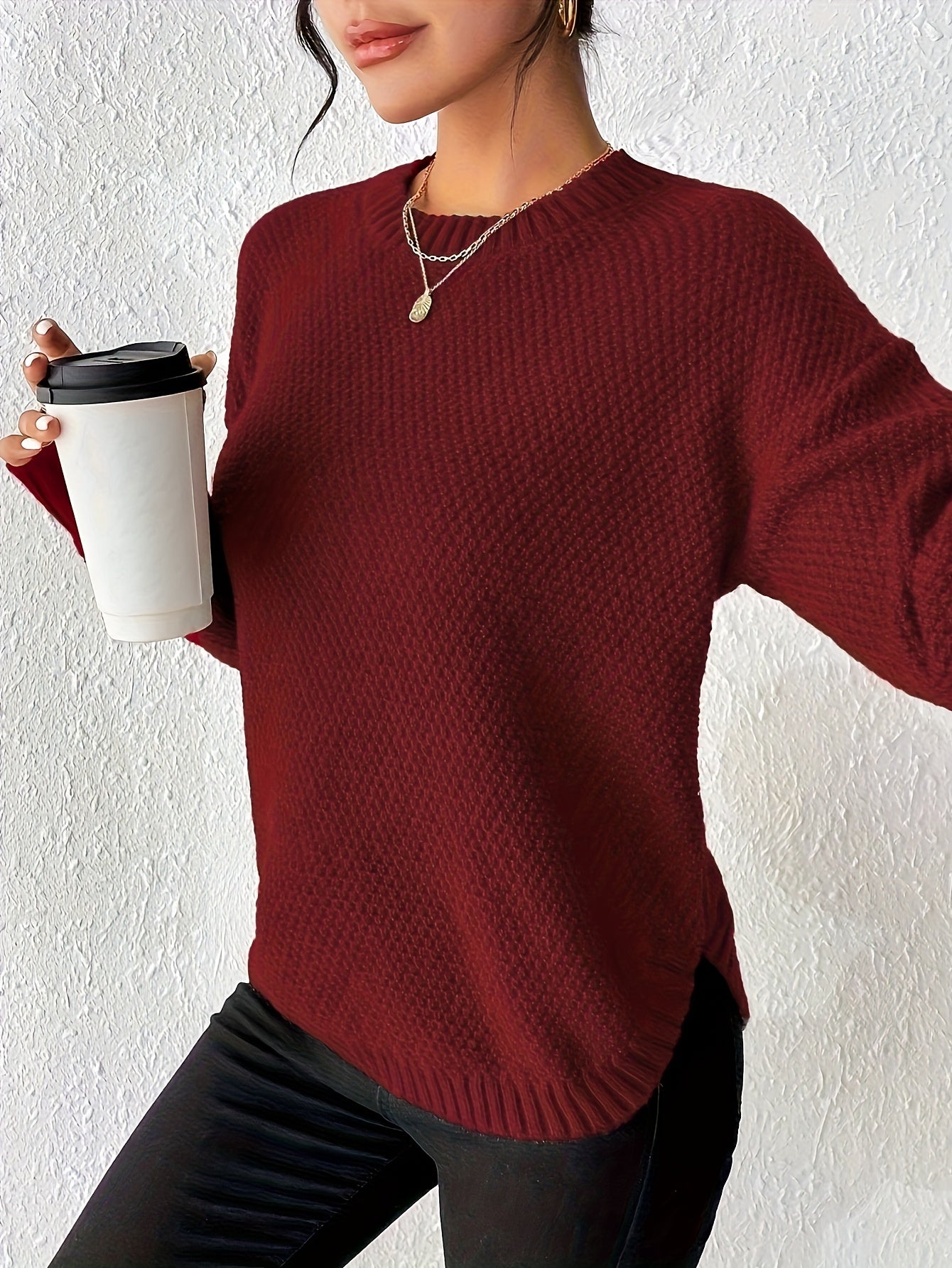 New Women's Solid Color Round Neck Pullover Sweater, Loose-Fit Simple Versatile Long Sleeve Pullover Sweater, Women's Sweater Top