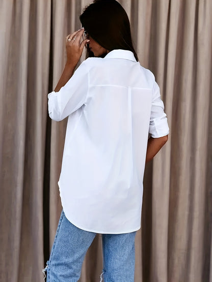 Effortless Button Down Blouse for Women with Collar Long Sleeve Relaxed Oversized Casual Style
