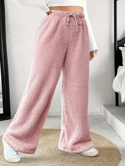 Plus Size -Adult Plus Size Clothing Autumn Winter Casual Reversible Plush Thick Warm Waistband Drawstring Loose Drape Wide Leg Pants