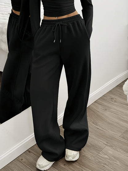 Women'S Fashion Casual Home Wear Trousers Autumn Winter Back to Solid Basic Style Office Loose Wide Leg Pants Easy Design Versatile
