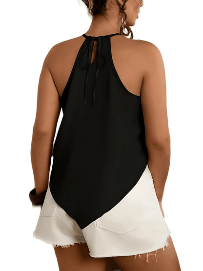 Effortless Halter Top for Women with Sleeveless Handkerchief Hem Tie Back Flowing Tank Style