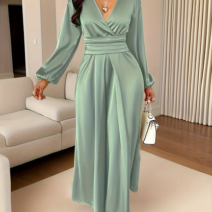 Women's Solid-color Simple Daily and Party Banquet Satin Bridesmaid Dress with Pleated Design