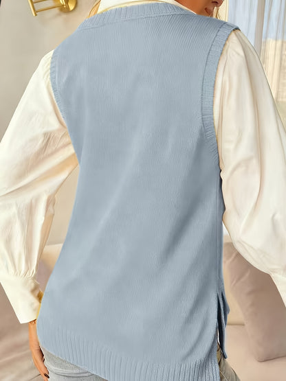 Comfortable Ribbed Knit Sweater Vest for Women with V Neck Sleeveless Relaxed Oversized Style
