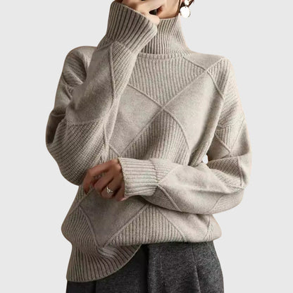 Comfortable Argyle Knit Sweater for Women with Turtleneck Long Sleeve Relaxed Oversized Style