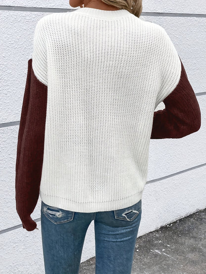 TJ3167 New Autumn And Winter Korean-Style Unique Color-Blocked Single-Breasted Cardigan for Women, Stylish And Flattering Top