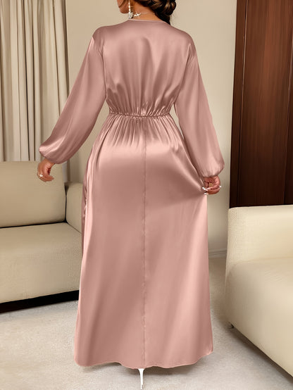 Women's Solid-color Simple Daily and Party Banquet Satin Bridesmaid Dress with Pleated Design