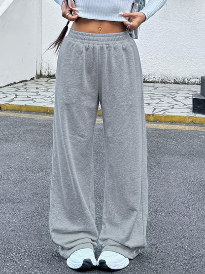 Women's Jogging Pants, Elastic-waistband Wide-leg Casual Pants with Side Pockets, Light Gray Athletic Sweatpants, Suitable for Daily and Formal Wear, Machine-washable Non-sheer Fabric, Joggers, Comfortable Clothing, Medium Stretch