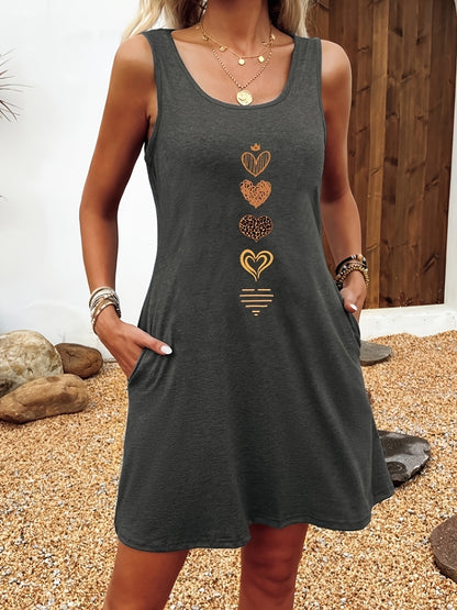 Effortless Mini Dress for Women with Scoop Neck Sleeveless Curved Hem Casual Beach Style