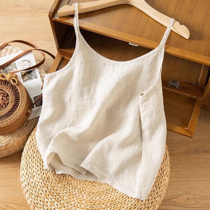 Effortless Linen Tank Top for Women with Scoop Neck Sleeveless Relaxed Casual Style
