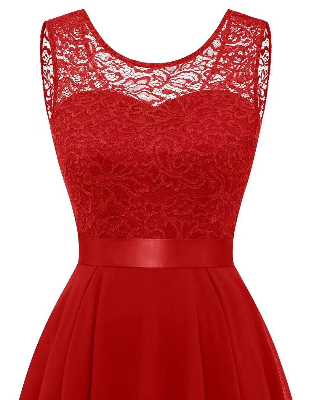 Elegant Lace High Low Dress for Women with Round Neck Sleeveless Flowing Formal Wedding Guest Style