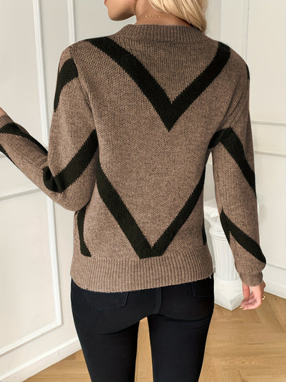 Ladies' Fashion Sweater, Autumn and Winter Style, Striped Pattern, Unisex Elasticity, Suitable for Casual Ladies' Versatile Pullover Shirt Top
