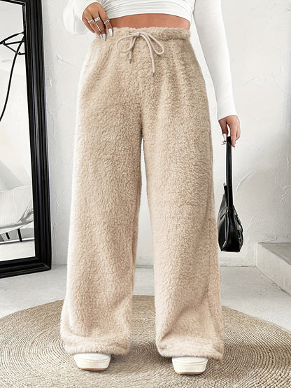 Plus Size -Adult Plus Size Clothing Autumn Winter Casual Reversible Plush Thick Warm Waistband Drawstring Loose Drape Wide Leg Pants