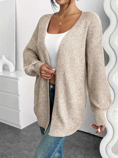 Comfortable Light Yellow Cardigan Sweater for Women with Open Front Balloon Sleeve Oversized Knit Style