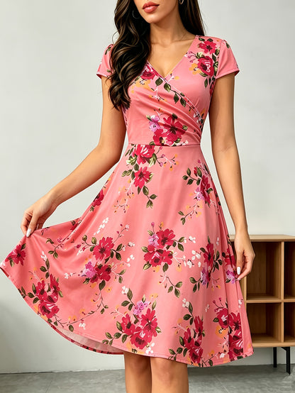 Western Foreign Trade Cross-Border Women'S V-Neck Vintage Ladies Casual Elegant Temperament Flared Knee-Length Pocket Dress