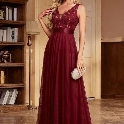Fashionable Sexy New Women'S Sequin Mesh Patchwork A-Line Party Dress