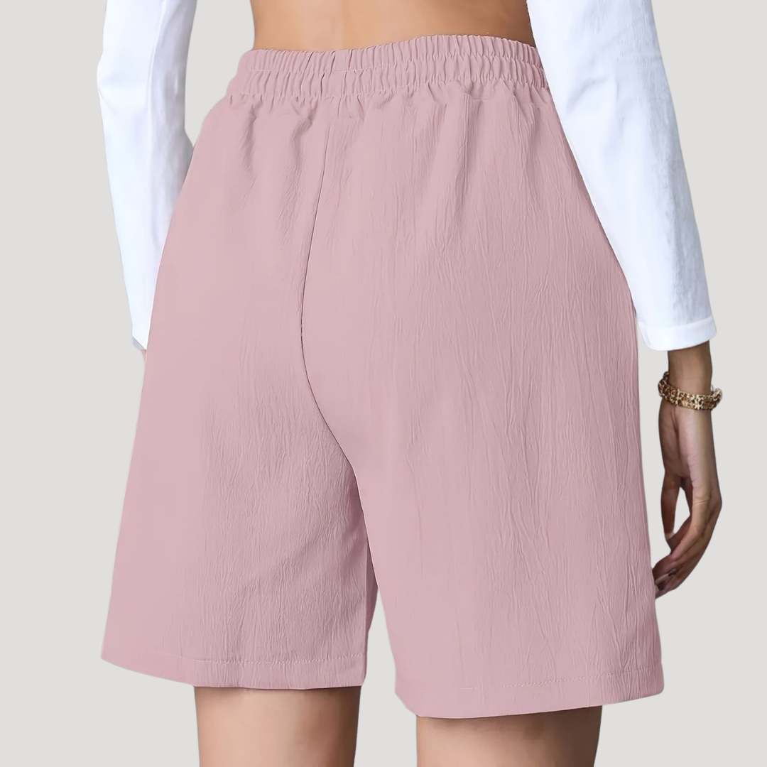 Effortless Bermuda Shorts for Women with High Waist Drawstring Patch Pocket Relaxed Casual Style