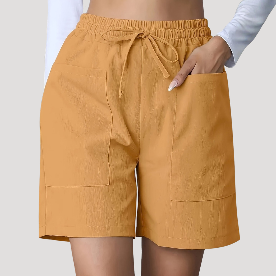 Effortless Bermuda Shorts for Women with High Waist Drawstring Patch Pocket Relaxed Casual Style