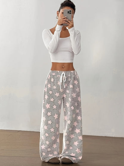 Women's Thick Flannel Pants - Winter Lounge Pants with Drawstring Waist, Non-Stretchy Thick Fabric for Indoor/Outdoor, Machine Washable Elegant sleepwear & daywear (Non-Stretchy Fit) - Loungewear Bottoms, Cozy Homewear, Geometric Pattern, Warm Material, C