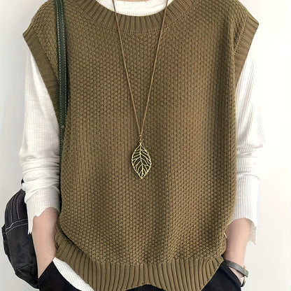 Comfortable Chunky Knit Sweater Vest for Women with Crew Neck Sleeveless Relaxed Oversized Style