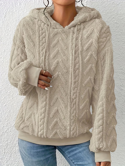 Comfortable Cable Knit Fleece Hoodie for Women with Drawstring Hood Long Sleeve Oversized Cozy Style
