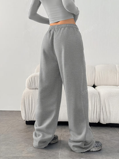 Effortless Wide Leg Sweatpants for Women with High Waist Elastic Pocket Relaxed Baggy Casual Style