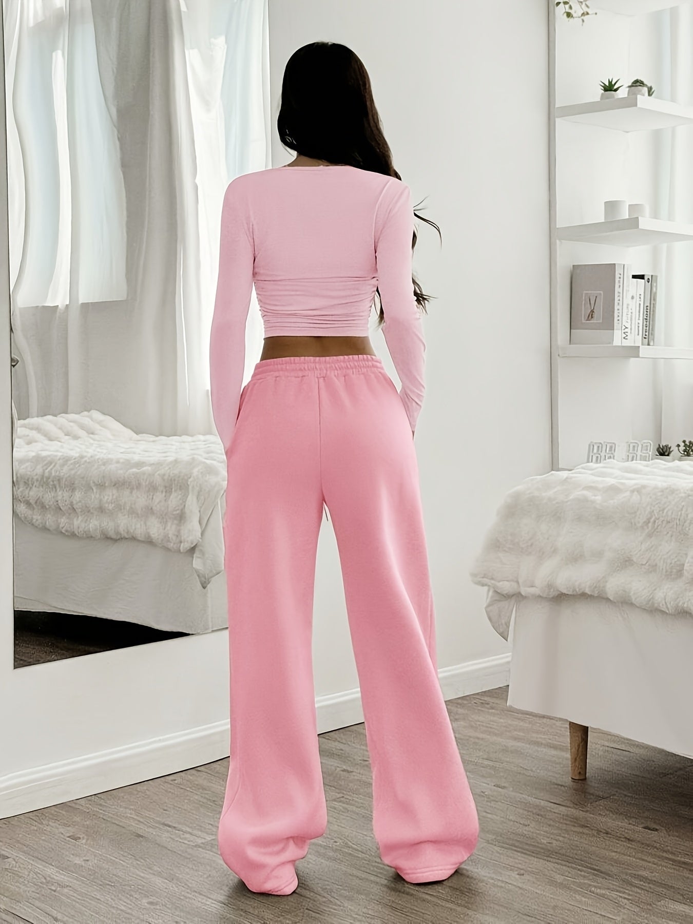 Oriented Elegant Ladies' Trousers Drawstring Pocket Design Solid Color Easy Versatile Sweatpants