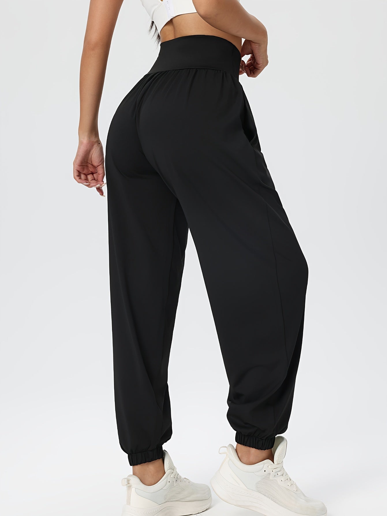 Women'S Casual Solid High-Waist Loose Lantern Pants, Daily Tummy Control Ankle-Cinching Yoga Fitness Athletic Trousers
