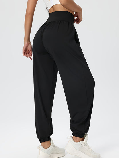 Women'S Casual Solid High-Waist Loose Lantern Pants, Daily Tummy Control Ankle-Cinching Yoga Fitness Athletic Trousers