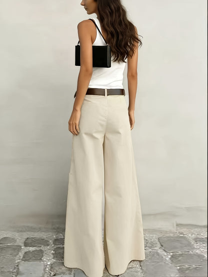 Effortless Wide Leg Pants for Women with High Waist Button Front Relaxed Flowing Casual Style