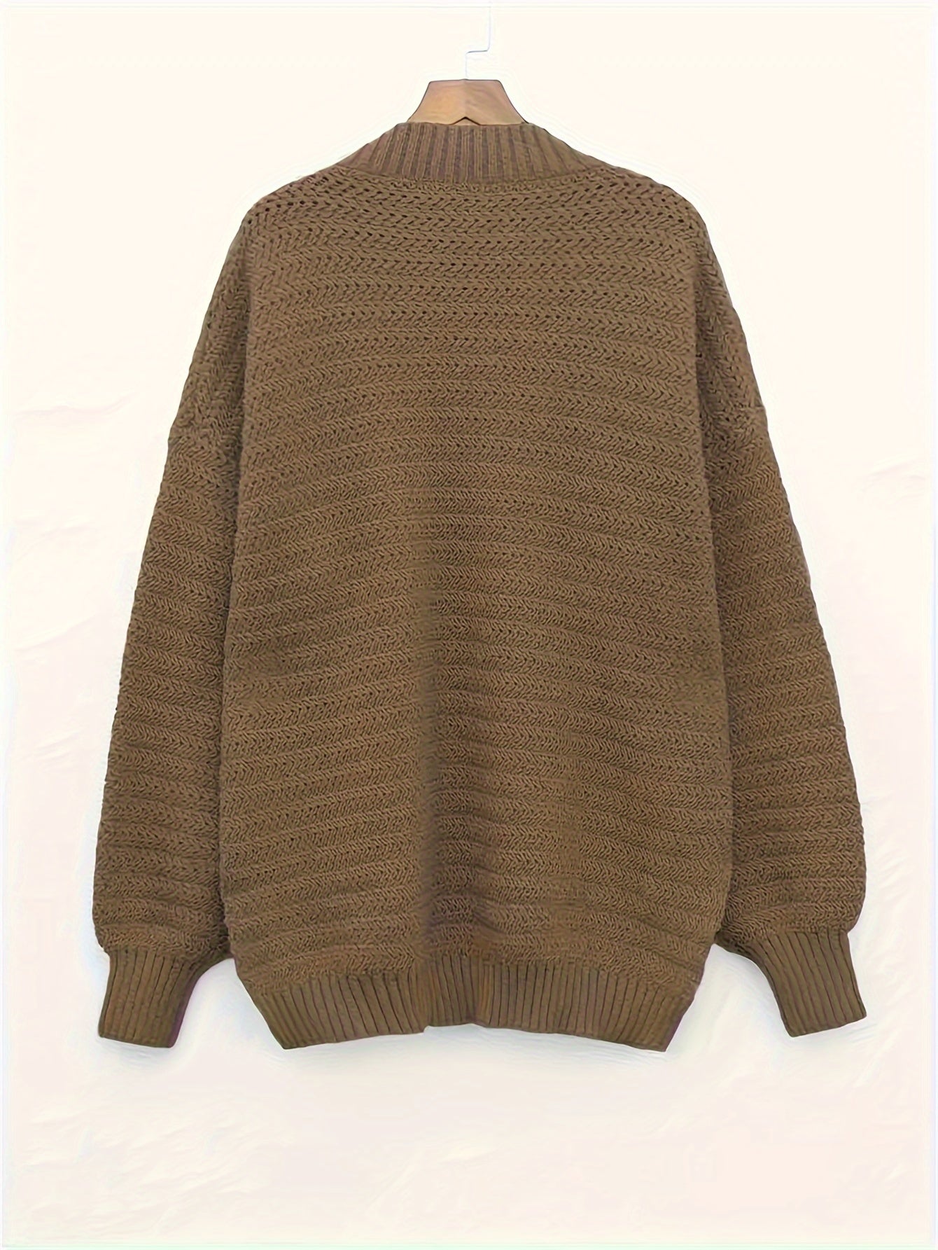 Comfortable Textured Knit Sweater for Women with High Neck Long Sleeve Relaxed Oversized Style