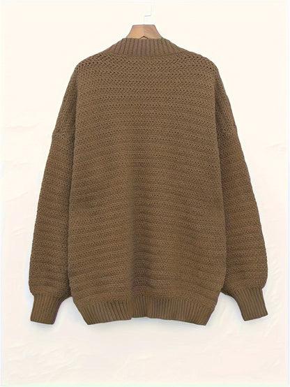 Comfortable Textured Knit Sweater for Women with High Neck Long Sleeve Relaxed Oversized Style