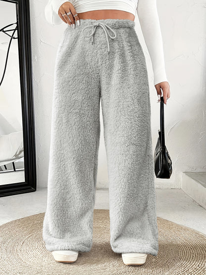 Plus Size -Adult Plus Size Clothing Autumn Winter Casual Reversible Plush Thick Warm Waistband Drawstring Loose Drape Wide Leg Pants