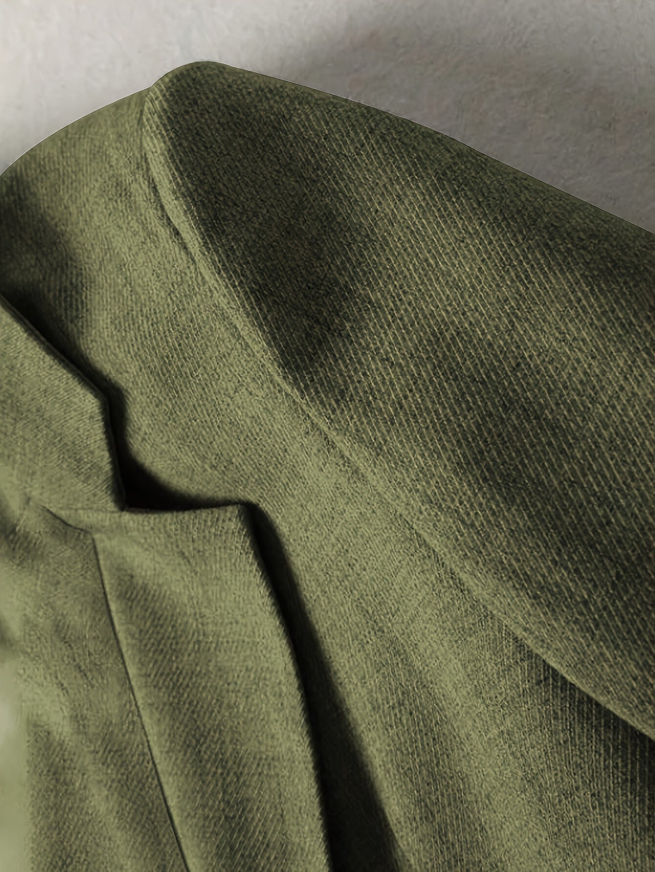 Elegant Fern Green Textured Blazer for Women with Notch Lapel Long Sleeve Striped Cuff Casual Style