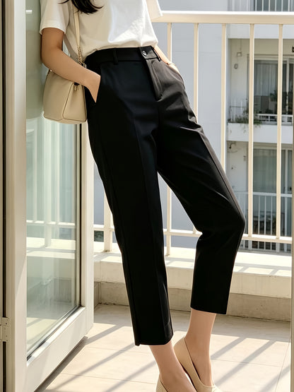 Elegant Tailored Trousers for Women with High Waist Button Front Side Slit Ankle Style