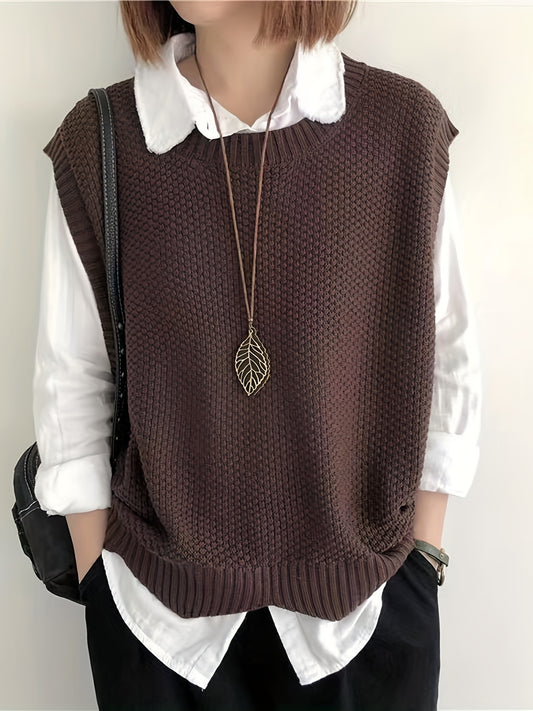 Comfortable Chunky Knit Sweater Vest for Women with Crew Neck Sleeveless Relaxed Oversized Style
