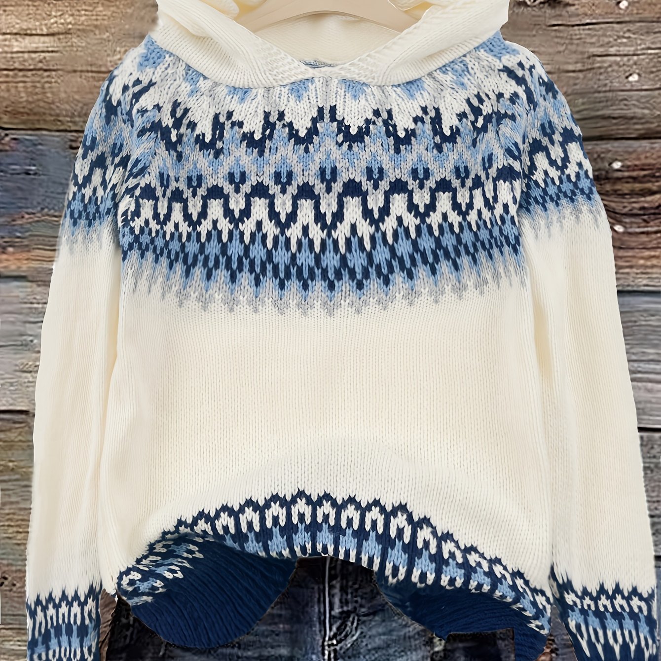 Comfortable Fair Isle Sweater for Women with Hooded Long Sleeve Relaxed Oversized Knit Style