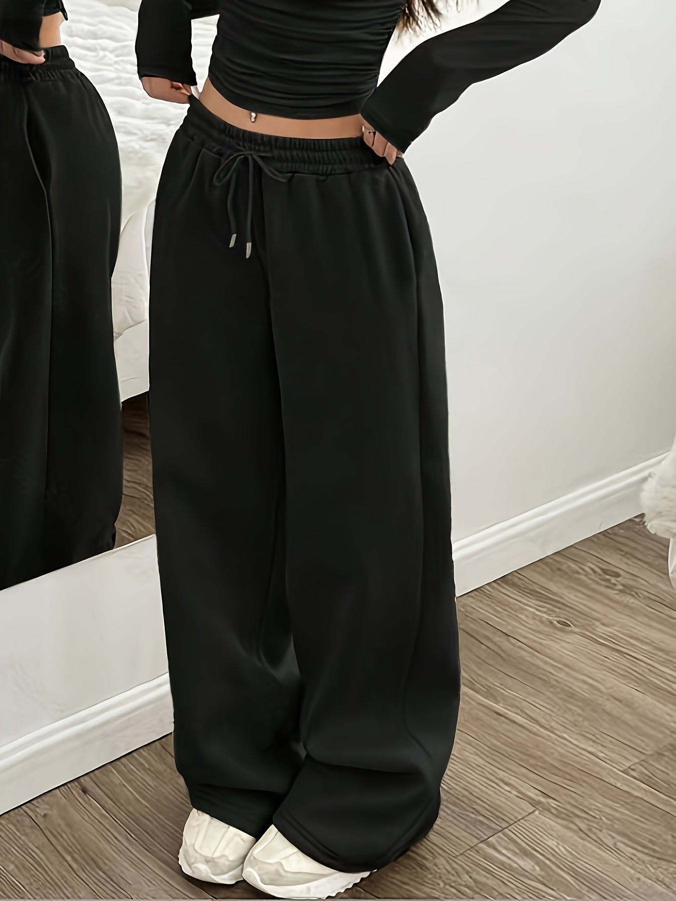 Women'S Fashion Casual Home Wear Trousers Autumn Winter Back to Solid Basic Style Office Loose Wide Leg Pants Easy Design Versatile