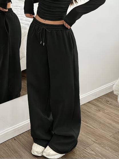 Women'S Fashion Casual Home Wear Trousers Autumn Winter Back to Solid Basic Style Office Loose Wide Leg Pants Easy Design Versatile